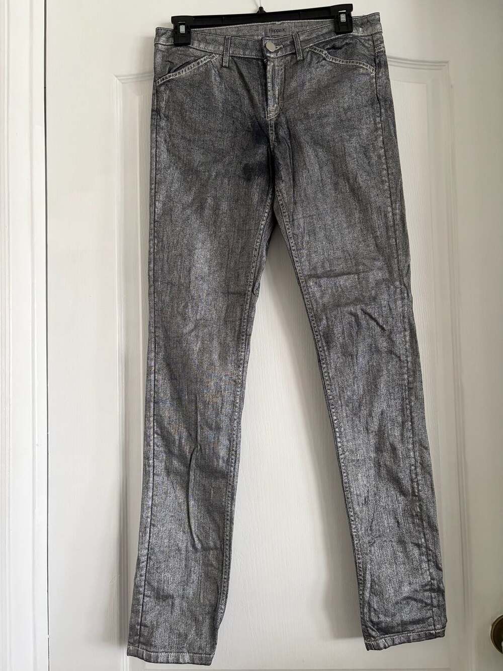 Filippa K Silver 4-Pocket Jeans Metallic Coated Denim Size M